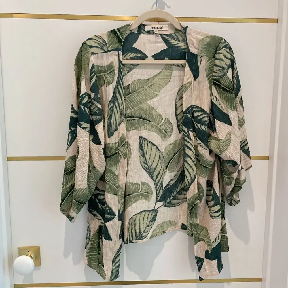 RIP Curl Coco Beach top pink blush botanical palm cardigan kimono coverup S